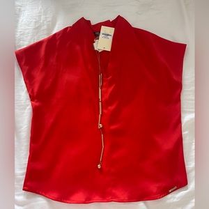 Orange Satin Women’s Blouse with Necklace